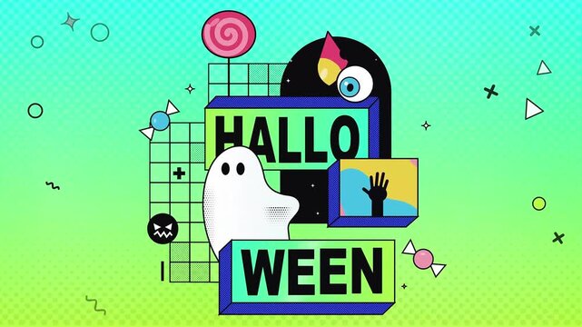 Spooky Halloween Celebration with Ghost, Candy, and Artistic Elements