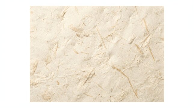 Light beige handmade paper texture with rough fibers and natural recycled pulp surface for artistic craft design