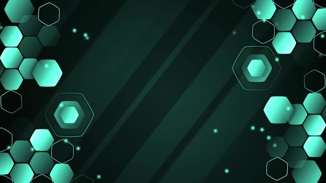 Black and white hexagon technology background animation, Abstract black and white technology background with glowing hexagons, dark diagonal stripes, and copy space for modern science.