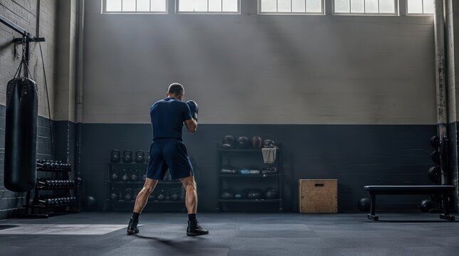 Boxer Training in Industrial Gym with Copy Space