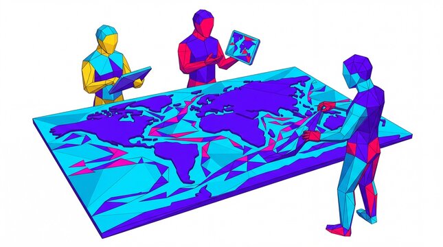Vektor globe and word map with people in low poly style