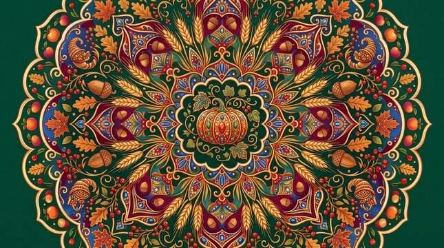 Thanksgiving vektor ornate mandala with pumpkin and autumn leaves