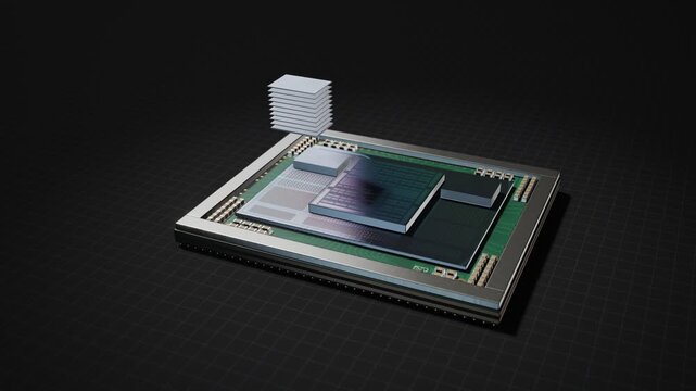 Semiconductor Chiplet Interposer Package Assembly Macro Build Animation