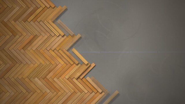 Herringbone Oak Parquet Floor Planks Laying Top View Build Animation