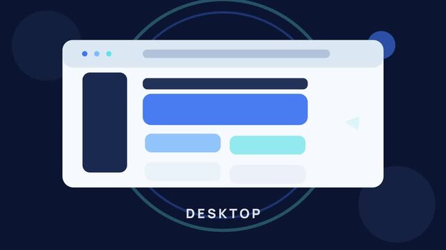 Responsive web design browser layout transformation animation from desktop to mobile interface