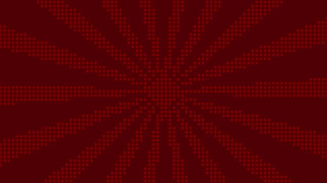 Abstract dark red background with radial sunburst pattern and subtle halftone dot texture.