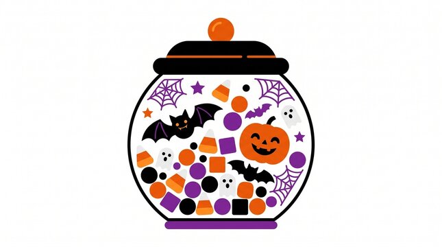 Colorful Halloween candy jar icon for trick or treat.