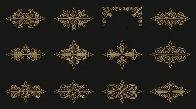 Elegant Gold Ornamental Arrow and Corner Decorative Elements Set