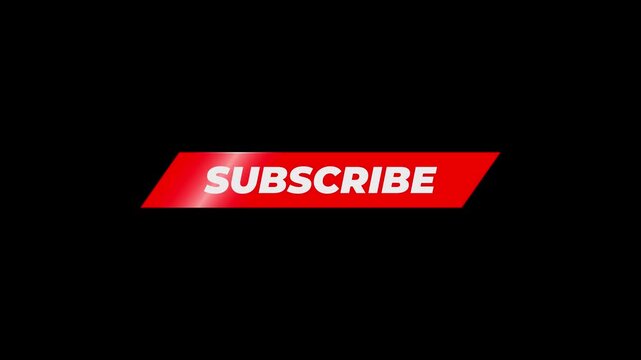 Red slanted banner with white SUBSCRIBE text and glossy light sweep across it on black background