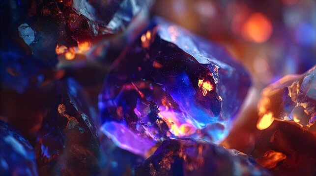 Rough sapphire gemstones in close-up with vibrant glowing reflections