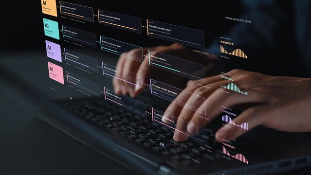 Task handoffs organize specialist AI work from evidence collection to implementation, illustrating coordinated responsibilities across planning and quality assurance.