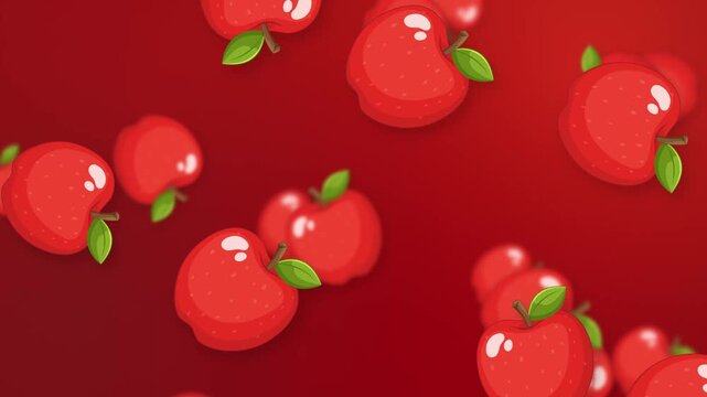 Falling Red Apple Fruit Objects on Vibrant Red Mesh Background
