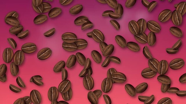 Falling Roasted Coffee Beans Animation on Vibrant Pink Gradient Background