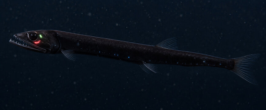 Stoplight loosejaw with red and green photophores in deep sea