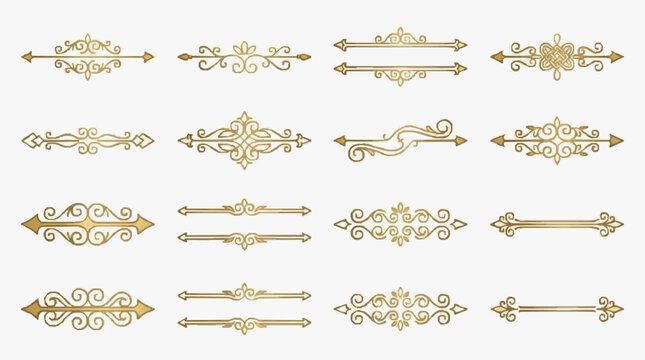 Elegant Gold Ornamental Arrows and Brackets Decorative Border Elements Set