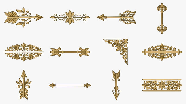 Elegant Gold Ornamental Brackets and Decorative Arrows for Interior Design Projects
