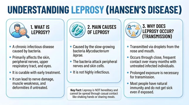 Understanding Leprosy Hansen&rsquo;s Disease: what it is, main causes, symptoms, transmission, nerve and skin effects, diagnosis, treatment, prevention, stigma reduction, and patient awareness guide