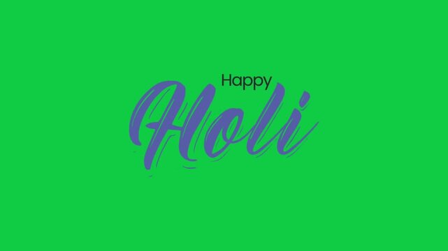 Colorful Happy Holi festival typography text animation isolated on keyable chroma key green screen