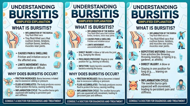  Understanding Bursitis: what bursitis is, causes, risk factors, symptoms, inflammation, swollen joints, pain, diagnosis, treatment, prevention, lifestyle changes, and joint health awareness guide
