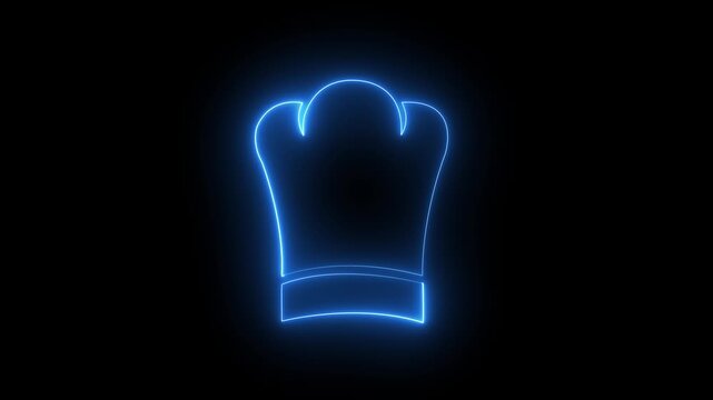 Glowing blue neon chef hat icon for restaurant culinary arts, master chef cooking, food recipe app, kitchen service