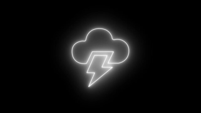 neon storm cloud icon with lightning bolt for weather forecast, thunderstorm alert, meteorology, power energy
