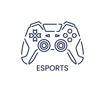 Video game controller icon with dark blue outline and text esports.