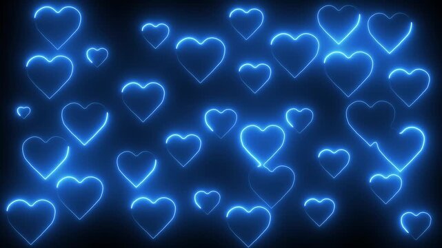 Cluster of glowing neon hearts in shades of pink and purple