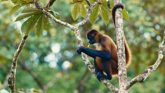 Spider Monkey Perched in Tropical Rainforest Canopy