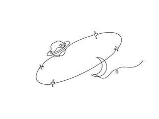 Continuous Line Art of Celestial Space Oval Frame with Planet © Nurasyura