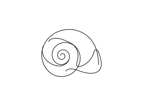 Continuous One Line Drawing of Seashell Isolated on White