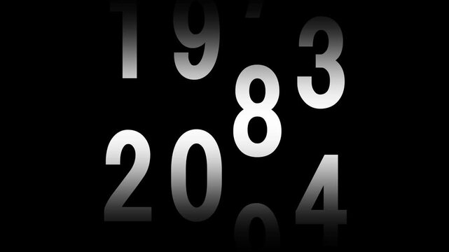 Animation showing year transition from 1950 to 2009 in analog clock style on isolated black background. Time-lapse speed. Happy new year eve number counter. 4K footage motion graphic white text. 