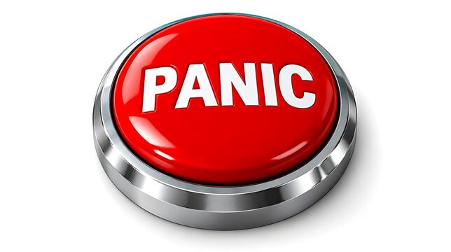Red panic button representing emergency alert, danger and urgent action