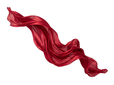 Elegant flowing red silk fabric isolated on a black background for luxury design and fashion concepts