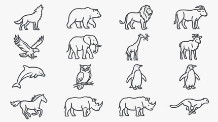 Fototapeta premium Elegant Line Art Collection of Diverse Wildlife and Marine Creatures