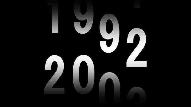 Fast time lapse speed timer showing years changing from 1950 to 2023 on dark background representing historical progress future transition decades passing rapid chronology visual animation time video.