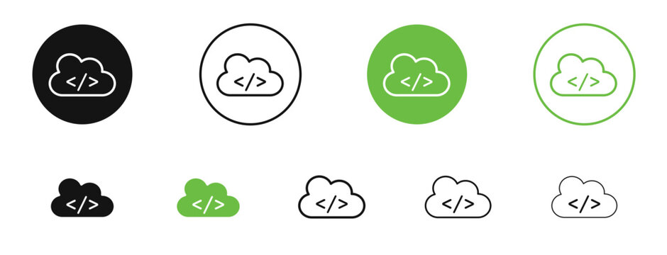 Cloud code icon flat outline in black