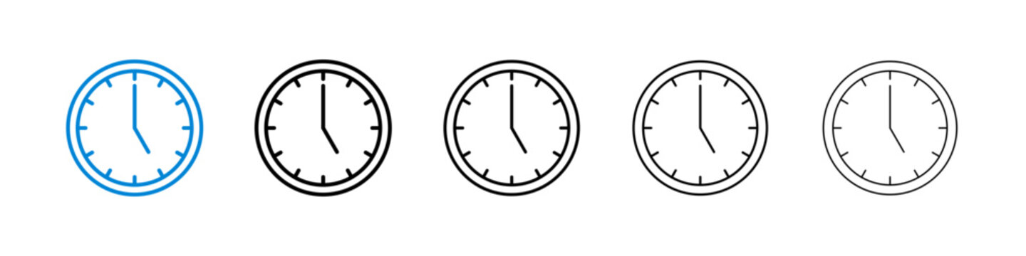 Clock-five icon flat outline in black