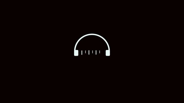 Headphones loop animation. Headphones icon with sound waves shines in minimalist design. Black background enhances headphones. 4k video