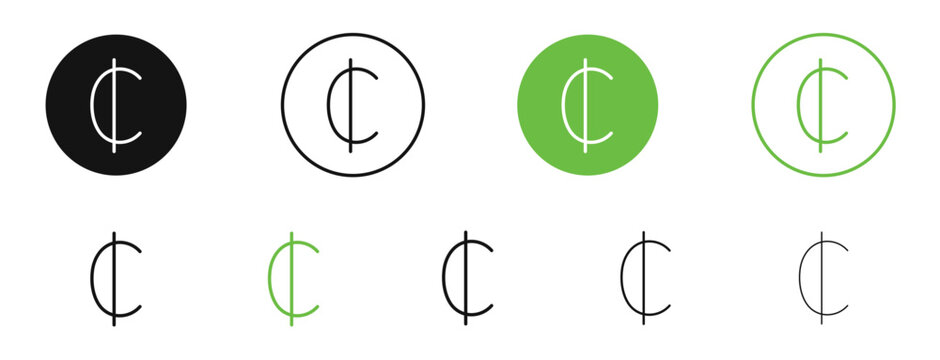 Cedi sign flat outline in black