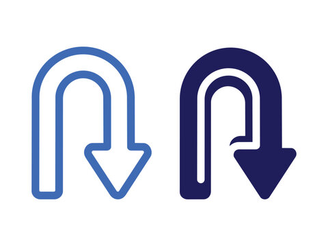 A pair of blue and white curved arrow symbols indicating a U turn or change of direction