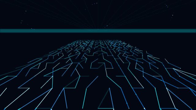 Digital circuit board background, futuristic data flow animation, cybernetic network technology concept