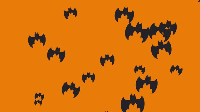 Vibrant orange background with scattered dark flying bat silhouettes, ideal for festive Halloween designs and decorations
