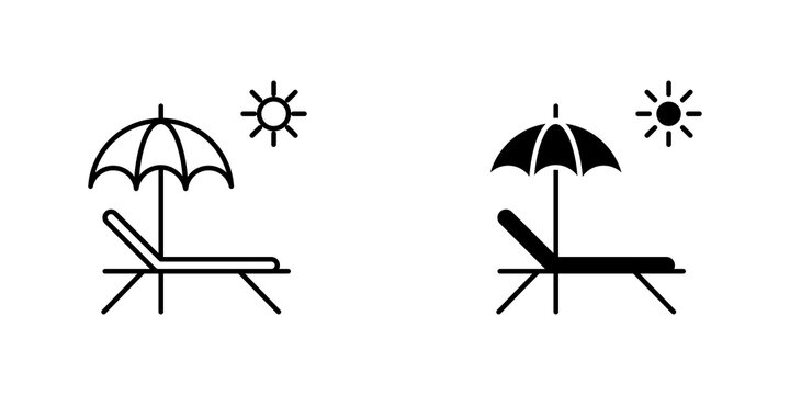 Beach chair icon flat outline in black