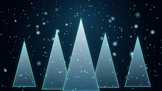 Abstract geometric tree shapes with glowing light particles in a starry night scene