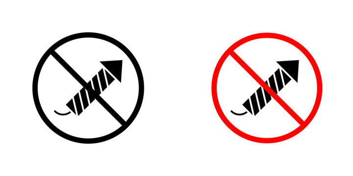 Ban on fireworks sign flat outline in black