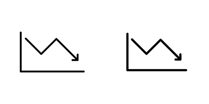 Arrow trend-down icon flat outline in black