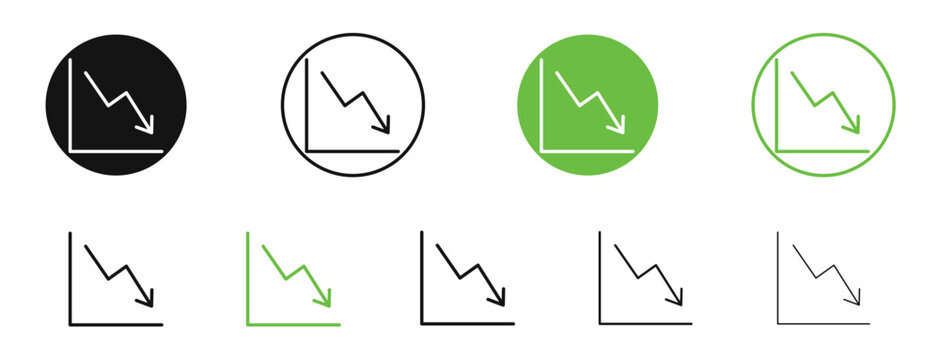 Arrow trend-down icon flat outline in black