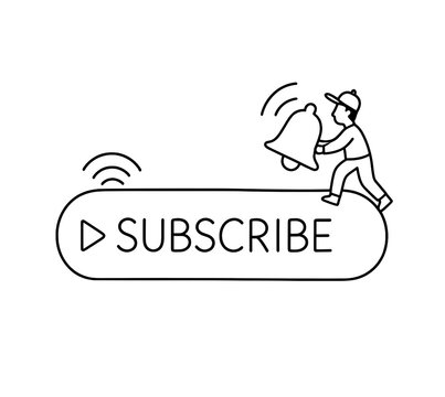 YouTube channel subscribe banner and notification bell reminder graphic in minimal black outline style
