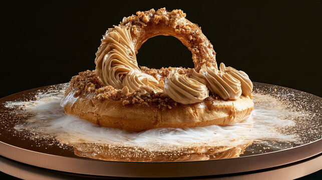 transparent paris-brest choux wheel with praline cream