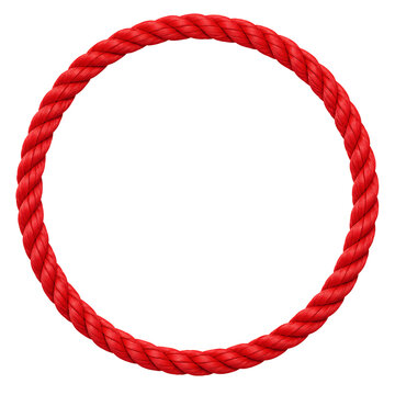Red twisted rope forming a circular frame with copy space, isolated design element